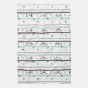 Pop Art BEST MOM Stripe – Bold Retro Love Tea Towel