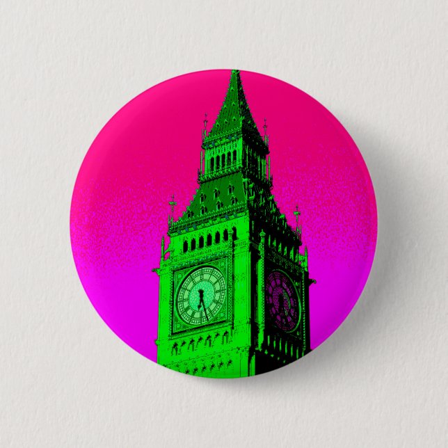 Pop Art Big Ben London Travel Pink Green 6 Cm Round Badge (Front)
