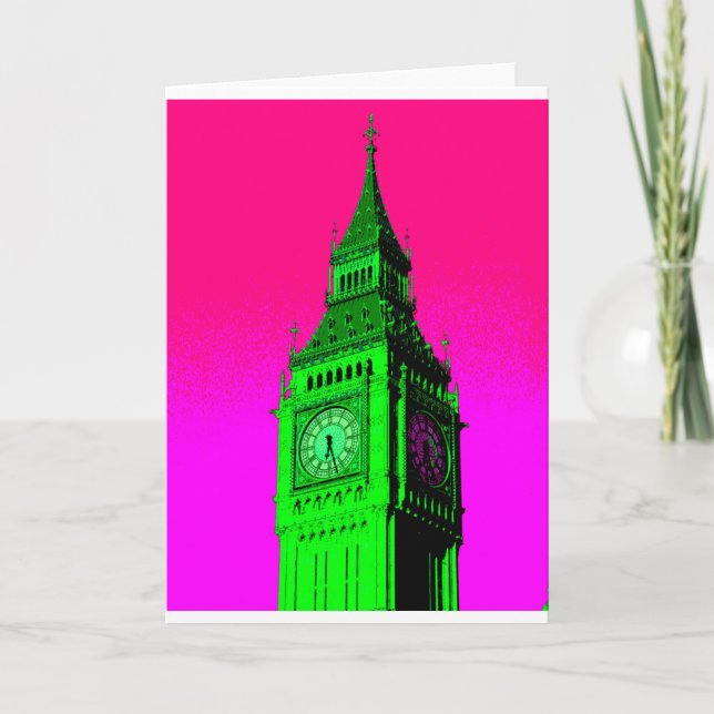 Pop Art Big Ben London Travel Pink Green Card (Front)