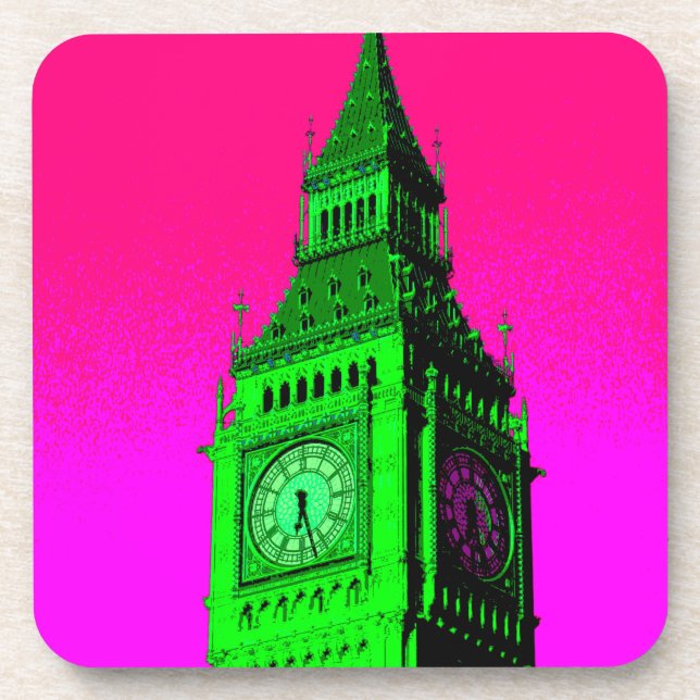 Pop Art Big Ben London Travel Pink Green Coaster (Front)