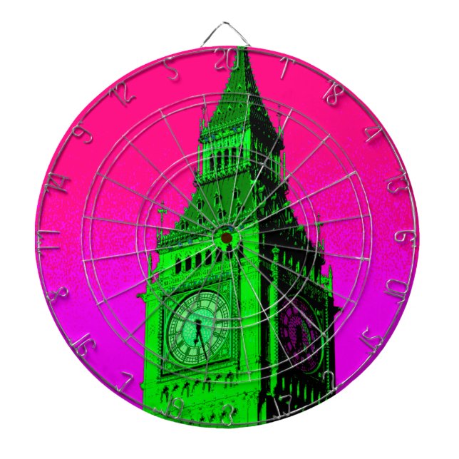 Pop Art Big Ben London Travel Pink Green Dartboard (Front)