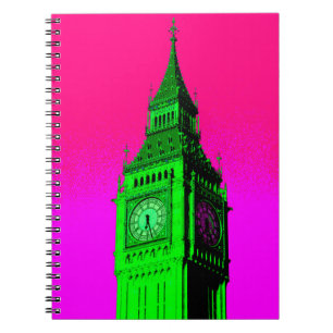 Pop Art Big Ben London Travel Pink Green Spiral Notebook