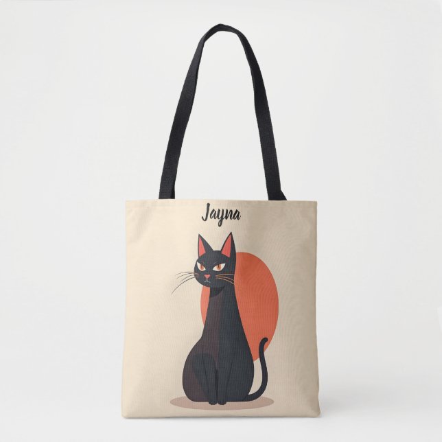 Pop Art Black Cat Orange Sun Tote Bag (Front)