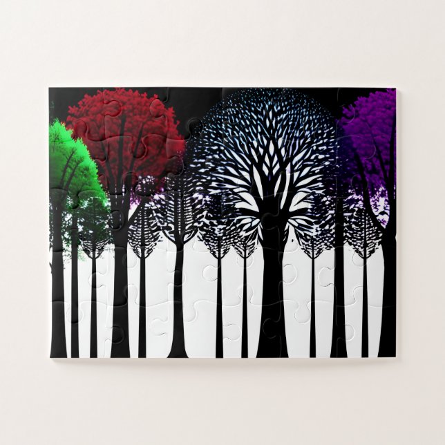 Pop Art Black Silhouette Forest For Kids Jigsaw Puzzle (Horizontal)
