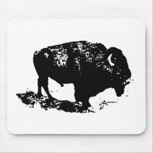 Pop Art Black White Buffalo Bison Silhouette Mouse Pad