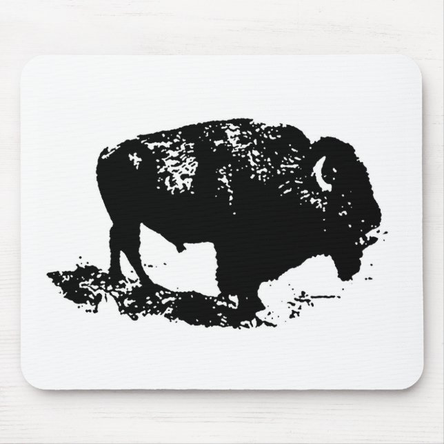 Pop Art Black White Buffalo Bison Silhouette Mouse Pad (Front)