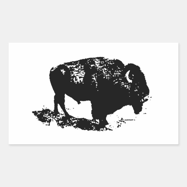 Pop Art Black White Buffalo Bison Silhouette Rectangular Sticker (Front)