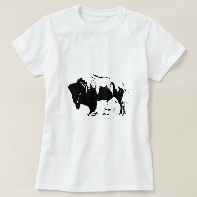 Pop Art Black & White Buffalo Silhouette T-Shirt (Design Front)
