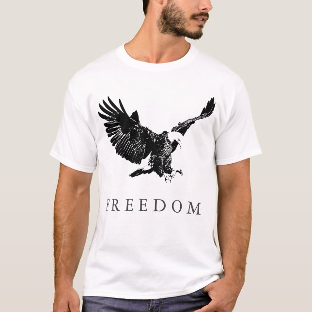 Pop Art Black White Freedom Eagle Landing T-Shirt (Front)