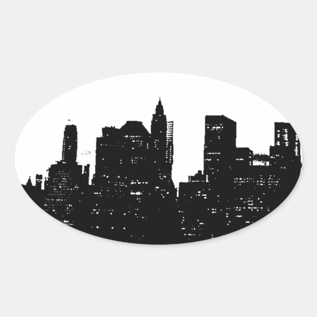 Pop Art Black White NYC New York City Oval Sticker (Front)