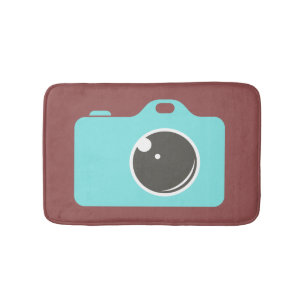 Pop Art Blue Camera Burgundy Bath Mat