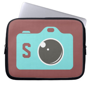 Pop Art Blue Camera Burgundy Monogram Laptop Sleeve