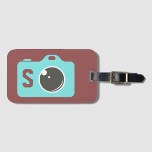 Pop Art Blue Camera Burgundy Monogram Luggage Tag