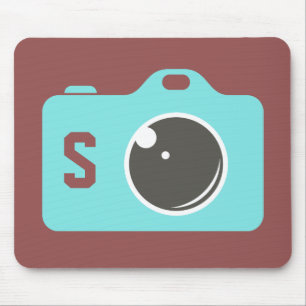 Pop Art Blue Camera Burgundy Monogram Mouse Pad