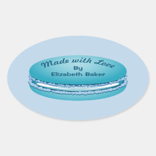 Pop Art Blue Macaron Cookie Personalised Oval Sticker
