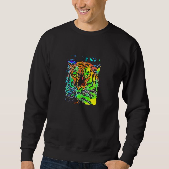 Pop Art Blue Orange Green Yellow Tiger Sweatshirt (Front)