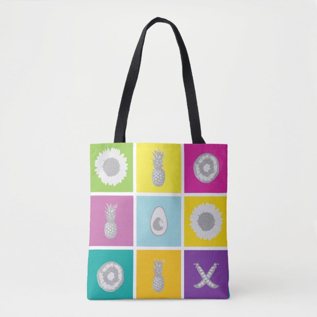 Pop Art Botanical & Fruit Design Tote Bag (Front)