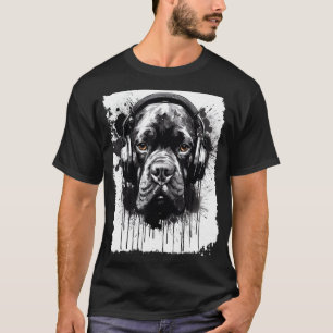 Pop Art Boxer Dog Graffiti Style Headphone Music T-Shirt