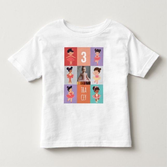 Pop Art Boxes Cartoon Ballet 3rd Birthday Photo Toddler T-Shirt (Front)