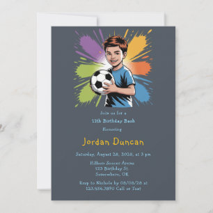 Pop Art Boys Soccer Birthday Bash Invitation