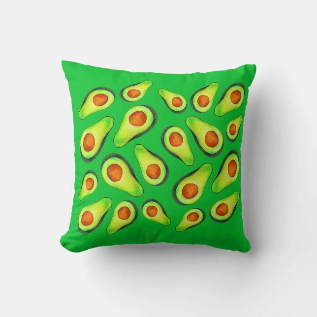 Pop art bright avocado green original watercolour cushion (Front)