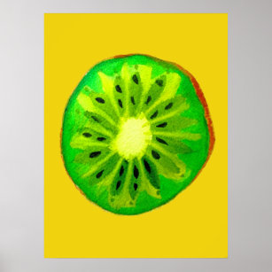 Pop art bright kiwi fruit original watercolour poster