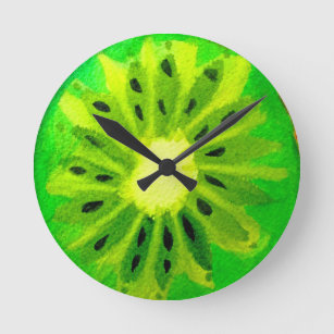 Pop art bright kiwi fruit original watercolour round clock
