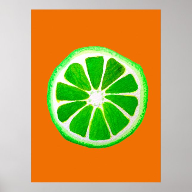 Pop art bright lime fruit original watercolour poster (Front)