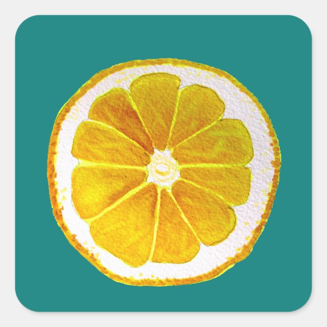 Pop art bright yellow lemon fruit  watercolour square sticker (Front)