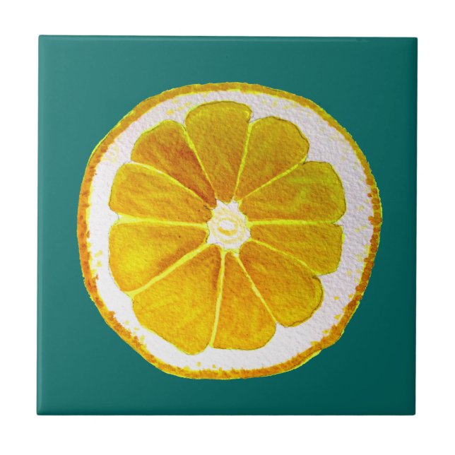 Pop art bright yellow lemon watercolour tile (Front)