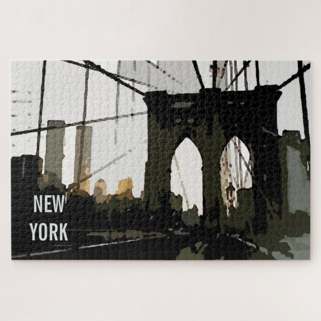 Pop Art Brooklyn Bridge ıllustration New York City Jigsaw Puzzle (Horizontal)