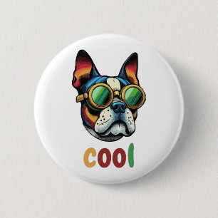 Pop Art Bulldog With Goggles 6 Cm Round Badge