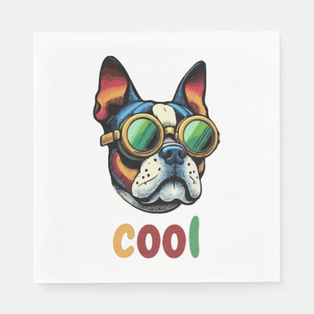 Pop Art Bulldog With Goggles Napkin (Front)