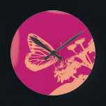 Pop Art Butterfly on flower Round Clock<br><div class="desc">Vintage Butterfly on flower</div>