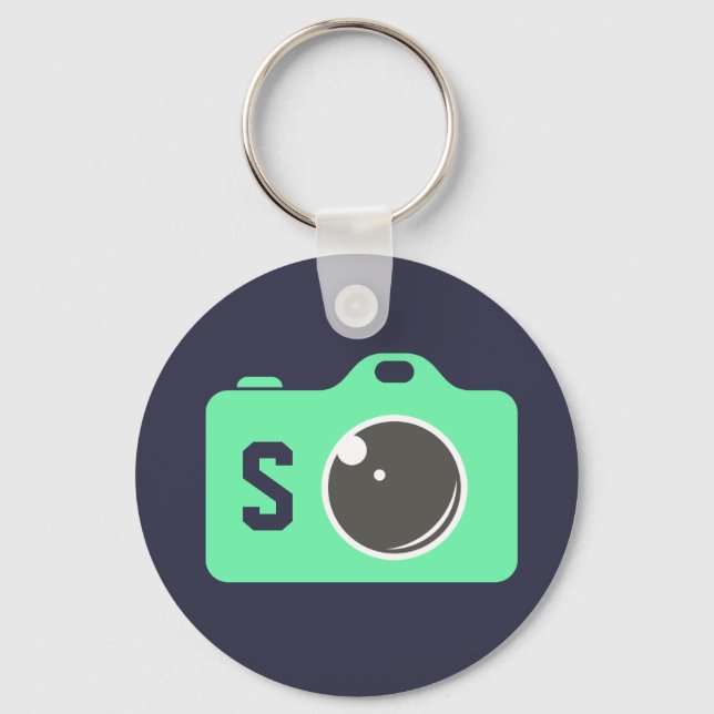 Pop Art Camera Blue Green Monogram Key Ring (Front)