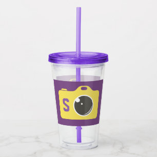 Pop Art Camera Yellow and Purple Monogram Acrylic Tumbler