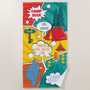 Pop Art Camping Fun Beach Towel