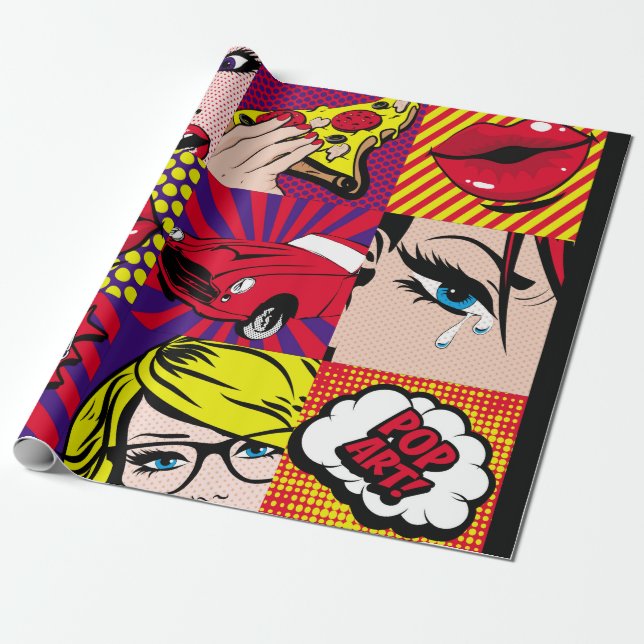 Pop art Card Illustrationpattern,art,comic,pop,ret Wrapping Paper (Unrolled)