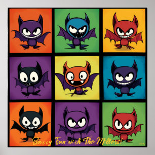 Pop Art Cartoon Bat Grid Halloween Wall Art