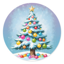 Pop Art Cartoon Christmas Tree Colourful Ornaments