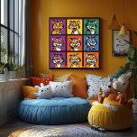 Pop Art Cartoon Tiger Grid Fun Wall Art<br><div class="desc">This vibrant and playful pop art cartoon tiger grid features a collection of expressive tigers in bold, bright colours. Perfect for animal lovers or as a whimsical addition to any space, this cheerful and modern wall art is ideal for children's rooms, home décor, or gifts. Available in multiple sizes, the...</div>