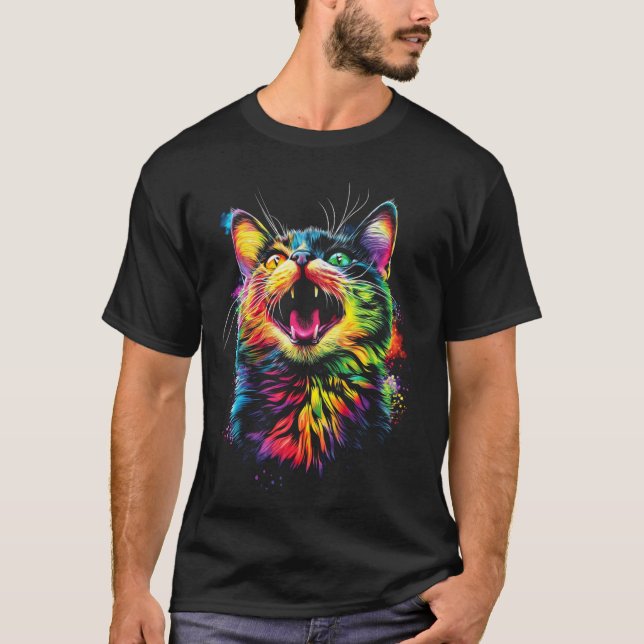 Pop Art Cat Rainbow T-Shirt (Front)