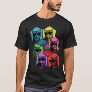 Pop Art Cat Sunglasses Hexagon Grid T-Shirt