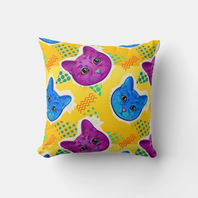 Pop Art Cat Throw Pillow (Front)