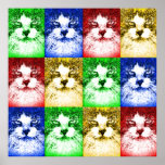 Pop Art Cats Red Blue Yellow Gold Green Poster<br><div class="desc">Red cat, green cat, yellow cat, blue cat! A cool repeating pattern of modern Pop Art cats in bold colours. This artwork is also influenced by neo impressionism and Fauvist colours. It is created from a regular cat photo, cat face and front, deconstructed into black and white then infused with...</div>