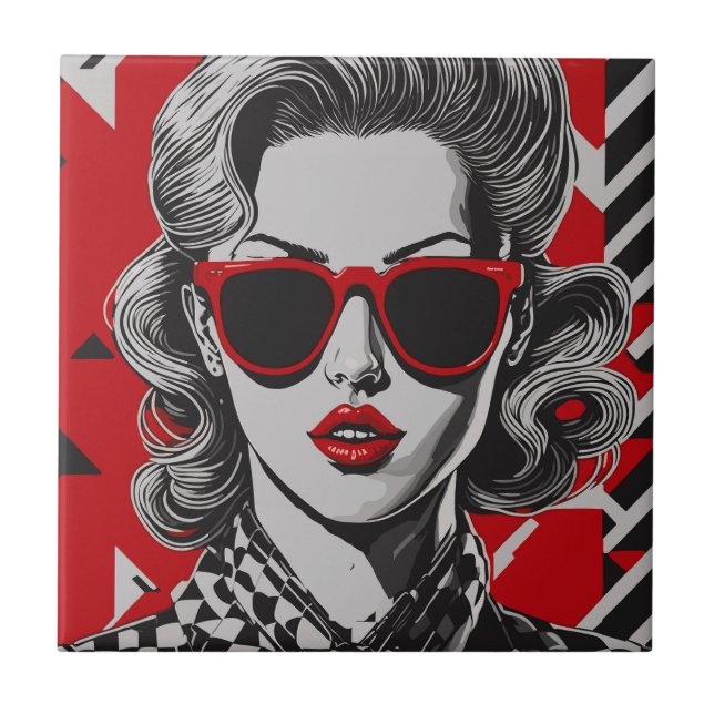 Pop art chic portrait of a woman  tile (Front)