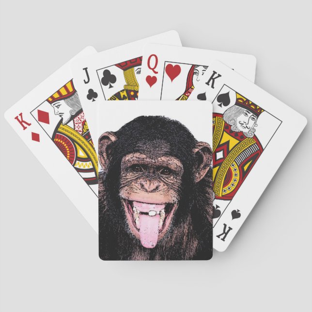 Pop Art Chimpanzee Sticking Tongue Out Playing Cards (Back)