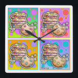 Pop Art Chocolate Chip COOKIES WALL CLOCK<br><div class="desc">A contemporary,  pop art inspired,  graphic featuring a stack of Chocolate Chip COOKIES with rainbow coloured chips against a background of colourful polka dots on a fun WALL CLOCK.</div>