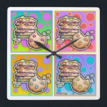 Pop Art Chocolate Chip COOKIES WALL CLOCK<br><div class="desc">A contemporary,  pop art inspired,  graphic featuring a stack of Chocolate Chip COOKIES with rainbow coloured chips against a background of colourful polka dots on a fun WALL CLOCK.</div>