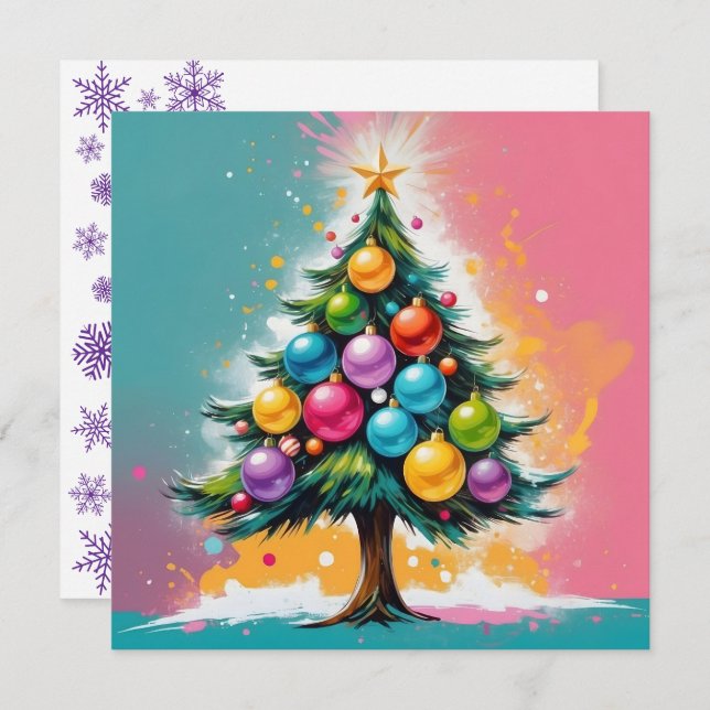 Pop Art Christmas Oversized Colourful Ornaments  Holiday Card (Front/Back)